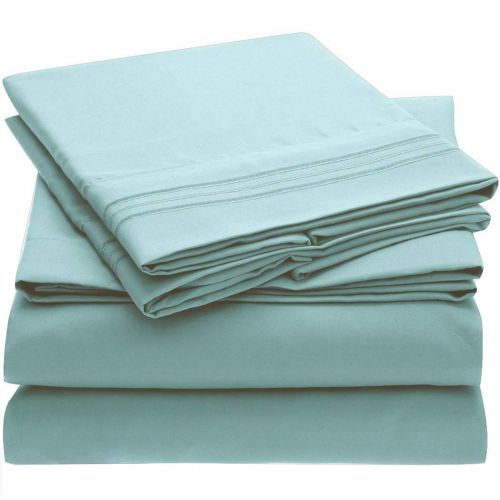  Mellanni Bed Sheet Set - Brushed Microfiber 1800 Bedding - Wrinkle, Fade, Stain Resistant - 5 Piece (Split King, Spa Blue)