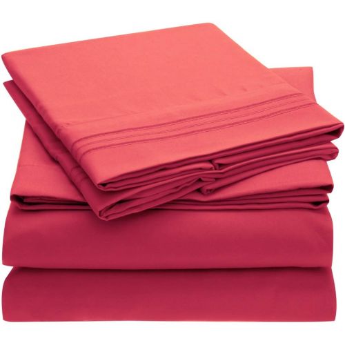  Mellanni Bed Sheet Set Brushed Microfiber 1800 Bedding - Wrinkle, Fade, Stain Resistant - Hypoallergenic - 4 Piece (Queen, Hot Pink)