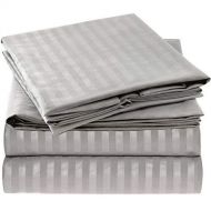 Mellanni Striped Bed Sheet Set - Brushed Microfiber 1800 Bedding - Wrinkle, Fade, Stain Resistant - 3 Piece (Twin, Gray/Silver)