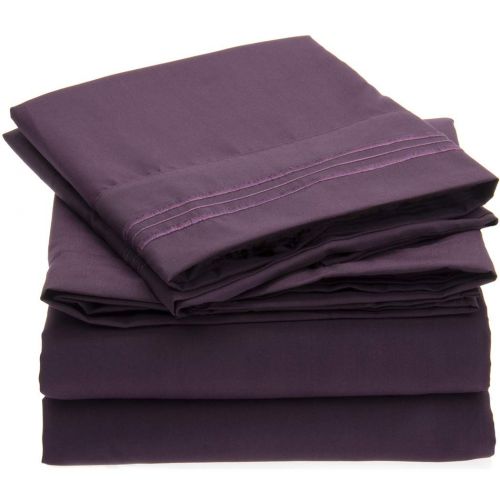  Mellanni Bed Sheet Set Brushed Microfiber 1800 Bedding - Wrinkle, Fade, Stain Resistant - Hypoallergenic - 4 Piece (Cal King, Purple)