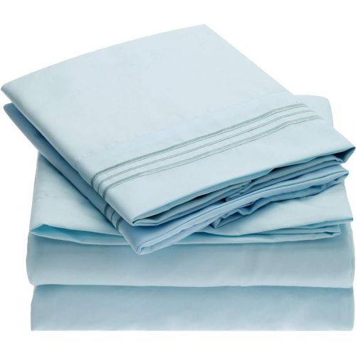  Mellanni Sheet Set-Brushed Microfiber 1800 Bedding-Wrinkle Fade, Stain Resistant - Hypoallergenic - 4 Piece (Full, Baby Blue),