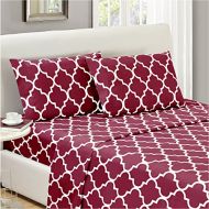 Mellanni Bed Sheet Set TwinXL - Brushed Microfiber Printed Bedding - Deep Pocket, Wrinkle, Fade, Stain Resistant - 3 Piece (Twin XL, Quatrefoil Burgundy - Red)