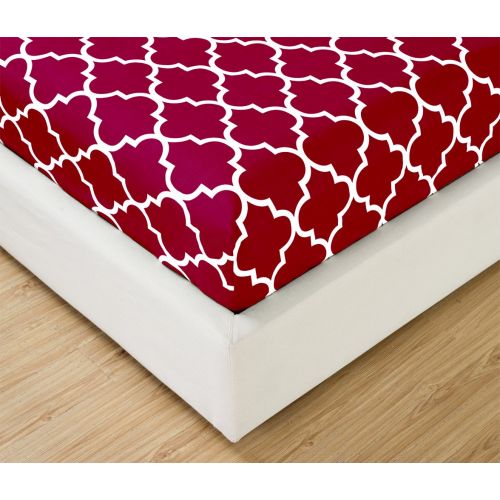  Mellanni Bed Sheet Set TwinXL - Brushed Microfiber Printed Bedding - Deep Pocket, Wrinkle, Fade, Stain Resistant - 3 Piece (Twin XL, Quatrefoil Burgundy - Red)