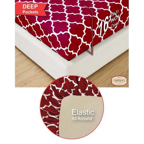  Mellanni Bed Sheet Set TwinXL - Brushed Microfiber Printed Bedding - Deep Pocket, Wrinkle, Fade, Stain Resistant - 3 Piece (Twin XL, Quatrefoil Burgundy - Red)