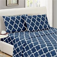 Mellanni Bed Sheet Set TwinXL-Navy-Blue - Brushed Microfiber Printed Bedding - Deep Pocket, Wrinkle, Fade, Stain Resistant - 3 Piece (Twin XL, Quatrefoil Navy Blue)
