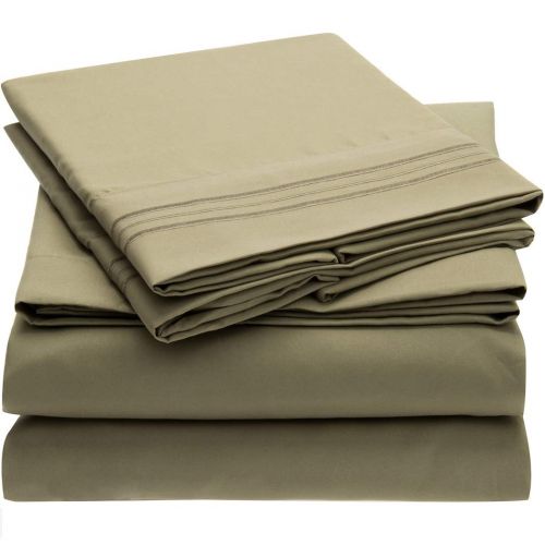  Mellanni Bed Sheet Set Brushed Microfiber 1800 Bedding - Wrinkle, Fade, Stain Resistant - Hypoallergenic - 3 Piece (Twin, Olive Green)