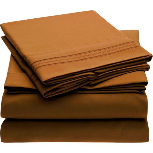  Mellanni Bed Sheet Set - Brushed Microfiber 1800 Bedding - Wrinkle, Fade, Stain Resistant - Hypoallergenic - 4 Piece (Queen, Mocha)