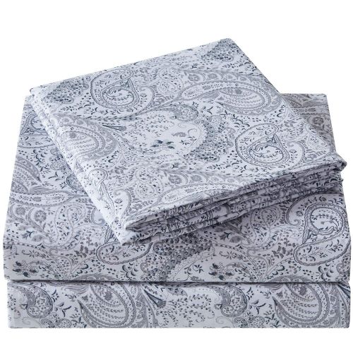  Mellanni Bed Sheet Set Brushed Microfiber 1800 Bedding - Wrinkle, Fade, Stain Resistant - 3 Piece (Twin, Paisley Gray)