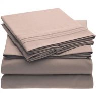 Mellanni Bed Sheet Set Brushed Microfiber 1800 Bedding - Wrinkle, Fade, Stain Resistant - 5 Piece (Split King, Tan)