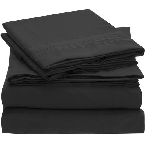  Mellanni Bed Sheet Set Brushed Microfiber 1800 Bedding - Wrinkle, Fade, Stain Resistant - 5 Piece (Split King, Black)