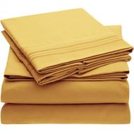 Mellanni Bed Sheet Set Brushed Microfiber 1800 Bedding - Wrinkle, Fade, Stain Resistant - Hypoallergenic - 4 Piece (Queen, Yellow)