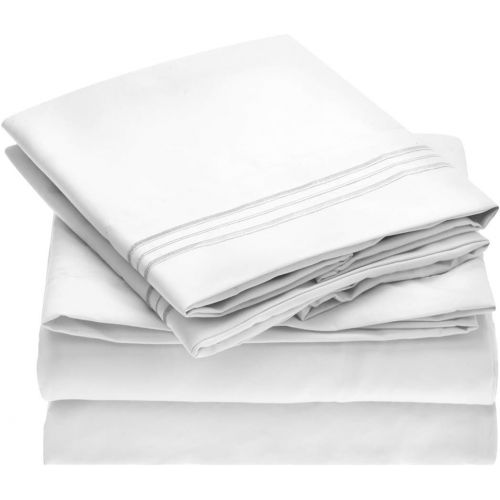  Mellanni Bed Sheet Set - Brushed Microfiber 1800 Bedding - Wrinkle, Fade, Stain Resistant - Hypoallergenic - 4 Piece (Queen, White)