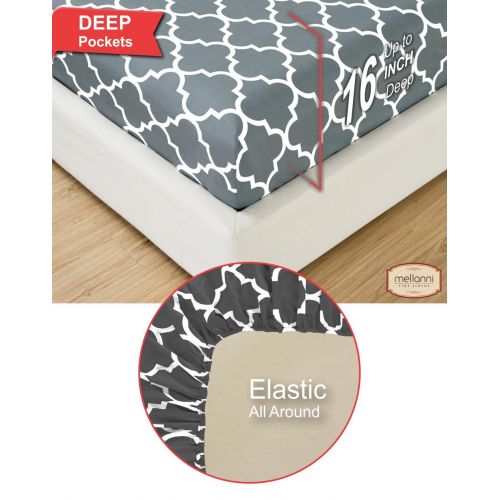  Mellanni Bed Sheet Set Twin-Gray - Brushed Microfiber Printed Bedding - Deep Pocket, Wrinkle, Fade, Stain Resistant - 3 Piece (Twin, Quatrefoil Silver - Gray)