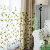[아마존 핫딜] Melodieux Plant Embroidery Sheer Curtains for Living Room Bedroom Window Rod Pocket Voile Drape, 100 by 96 Inch, White/Green (1 Panel)