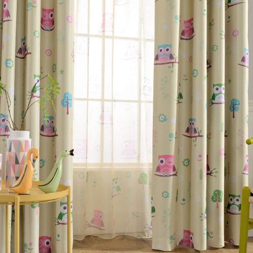  [아마존베스트]Melodieux Cartoon Owl Room Darkening Blackout Curtain 63 Inch Length for Kids Room Nursery Grommet Window Drape, 52W x 63L (1 Panel)