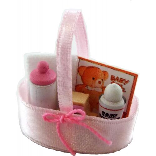  Melody Jane Dollshouses Dolls House Miniature Nursery Accessory Baby Products in Pink Silk Basket