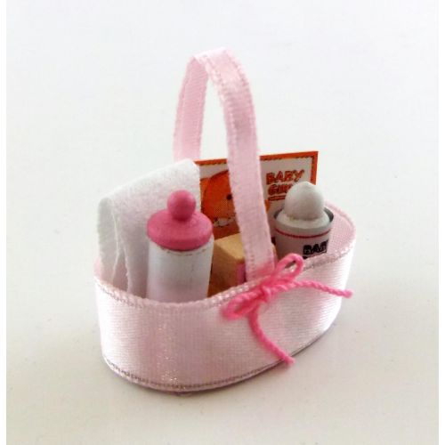  Melody Jane Dollshouses Dolls House Miniature Nursery Accessory Baby Products in Pink Silk Basket