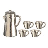 Melody Jane Dollhouse Chrome Coffee Pot & Mugs Miniature Kitchen Accessory