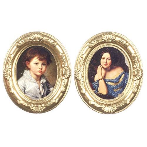  Melody Jane Dollhouse 2 Victorian Portrait Pictures in Gold Oval Frames 1:12