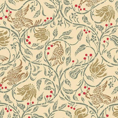  Melody Jane Dollhouse Birds & Berries Miniature Print 1:24 Scale Wallpaper Cream