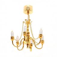 Melody Jane Dollhouse Brass 5 Arm Candle Chandelier with Chains Miniature LED Lighting