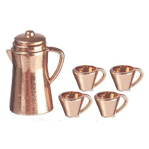  Melody Jane Dolls Houses Melody Jane Dollhouse Copper Coffee Pot & Mugs Miniature Kitchen Accessory