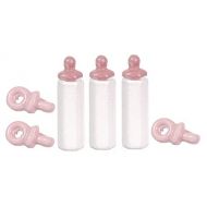 Melody Jane Dolls Houses House Miniature Nursery Accessory Set Babys Bottles & Dummies In Pink
