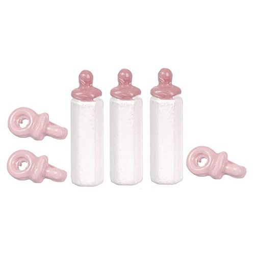  Melody Jane Dolls Houses House Miniature Nursery Accessory Set Babys Bottles & Dummies In Pink