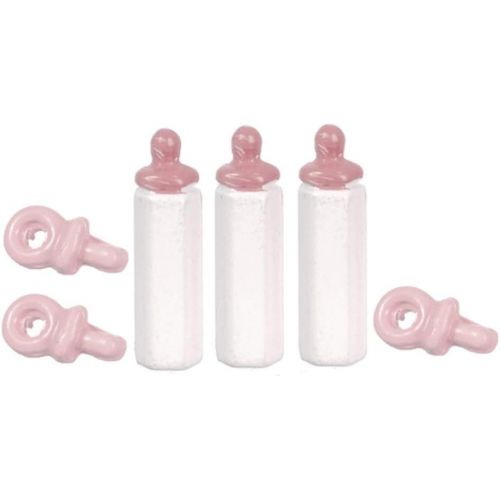  Melody Jane Dolls Houses House Miniature Nursery Accessory Set Babys Bottles & Dummies In Pink