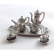 Melody Jane Dolls Houses House 1:24 Scale Miniature Dining Room Accessory Pewter Silver Tea Set