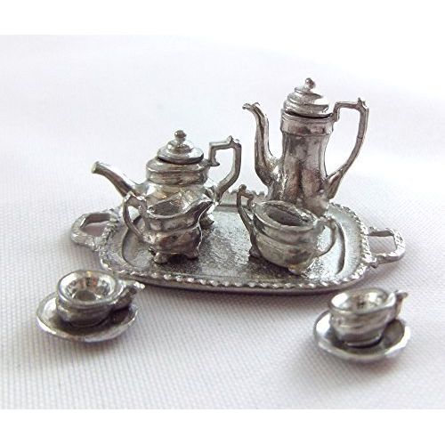  Melody Jane Dolls Houses House 1:24 Scale Miniature Dining Room Accessory Pewter Silver Tea Set