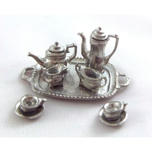  Melody Jane Dolls Houses House 1:24 Scale Miniature Dining Room Accessory Pewter Silver Tea Set