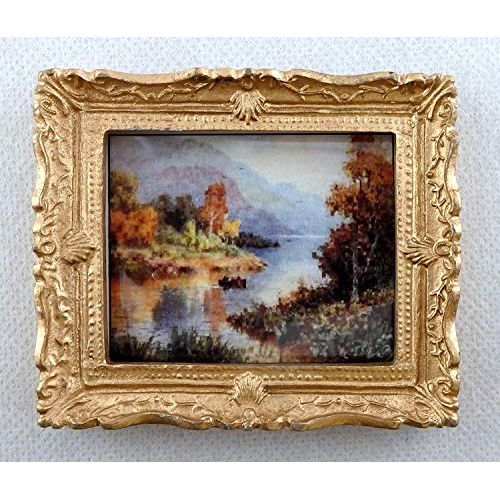  Melody Jane Dolls Houses House Miniature Accessory Scenic Scottish Loch Picture Painting Gold Frame