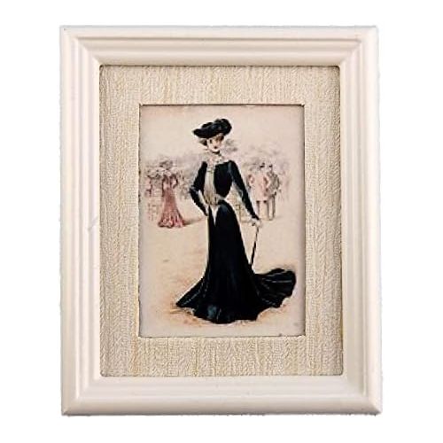  Melody Jane Dolls Houses House Miniature Accessory Lady in Black Picture Painting White Frame