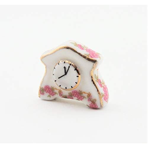  Melody Jane Dolls Houses Melody Jane Dollhouse White Pink Rose Mantle Clock Ceramic 1:12 Accessory