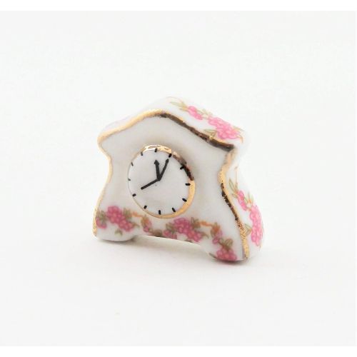  Melody Jane Dolls Houses Melody Jane Dollhouse White Pink Rose Mantle Clock Ceramic 1:12 Accessory