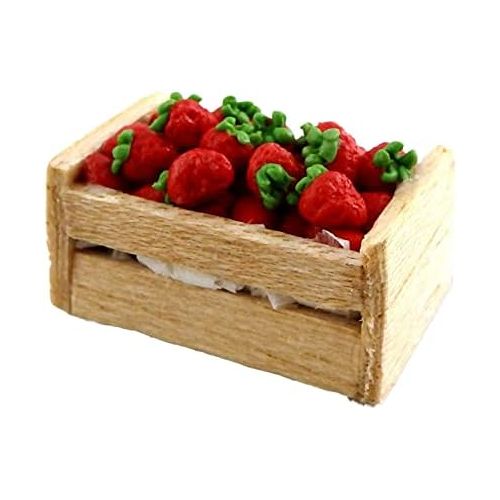  Melody Jane Dolls Houses House Miniature Wood Crate Box of Strawberries Shop Store Market Accessory