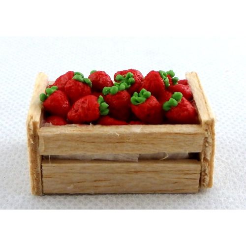  Melody Jane Dolls Houses House Miniature Wood Crate Box of Strawberries Shop Store Market Accessory