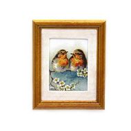 Melody Jane Dolls Houses Dolls House Robins Picture Painting in Walnut Frame Miniature Bird Accessory