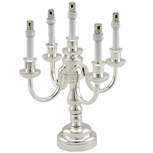  Melody Jane Dolls Houses House Miniature Table Accessory Led Battery Working 5 Arm Chrome Candelabra