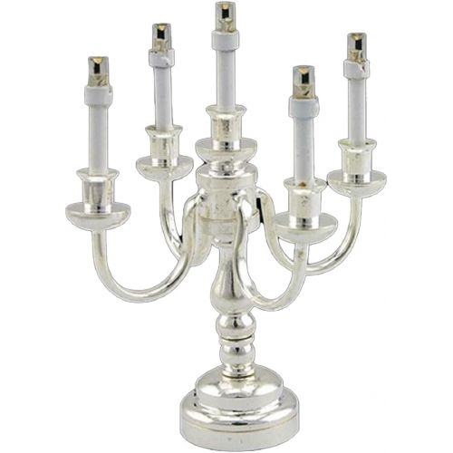  Melody Jane Dolls Houses House Miniature Table Accessory Led Battery Working 5 Arm Chrome Candelabra