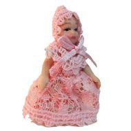 Melody Jane Dolls Houses Melody Jane Dollhouse Victorian Baby in Pink Lace Miniature Porcelain People