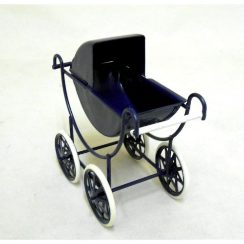  Melody Jane Dolls Houses Dolls House Navy & White Baby Pram 1:12 Scale Old Fashioned Nursery Furniture