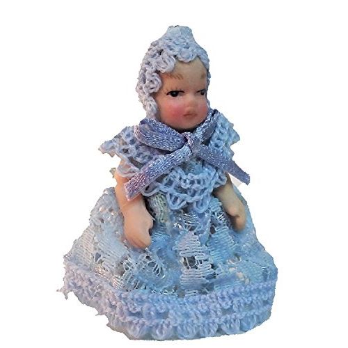  Melody Jane Dolls Houses Melody Jane Dollhouse Victorian Baby in Blue Lace Miniature Porcelain People