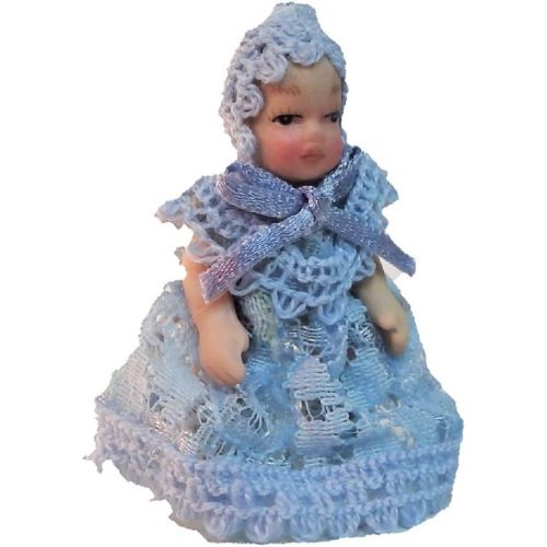  Melody Jane Dolls Houses Melody Jane Dollhouse Victorian Baby in Blue Lace Miniature Porcelain People