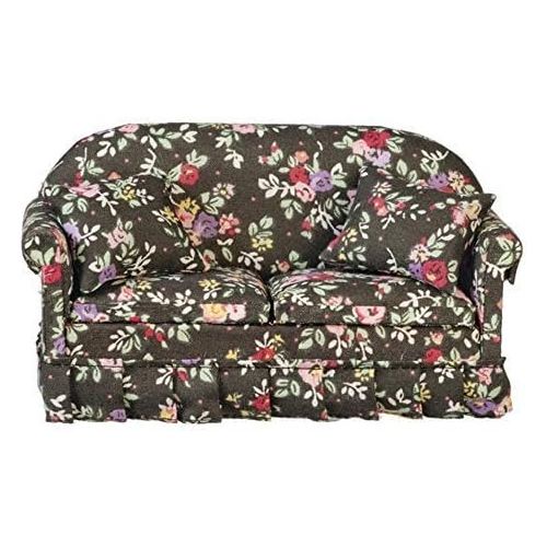  Melody Jane Dolls Houses Melody Jane Dollhouse Modern Black Floral Sofa Miniature Living Room Furniture