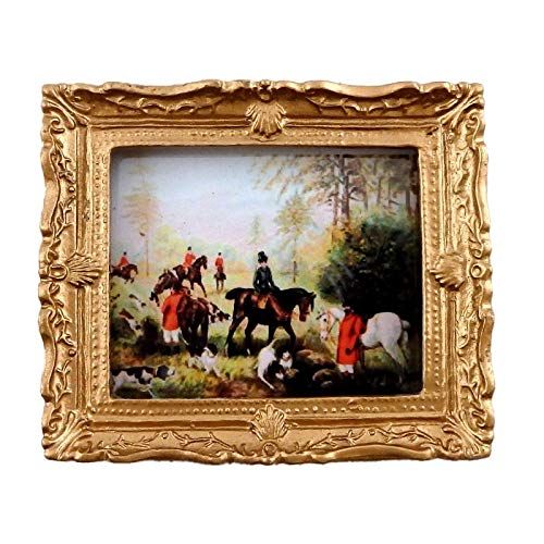  Melody Jane Dolls Houses Melody Jane Dollhouse Miniature Accessory The Hunt Scene Picture Painting Gold Frame