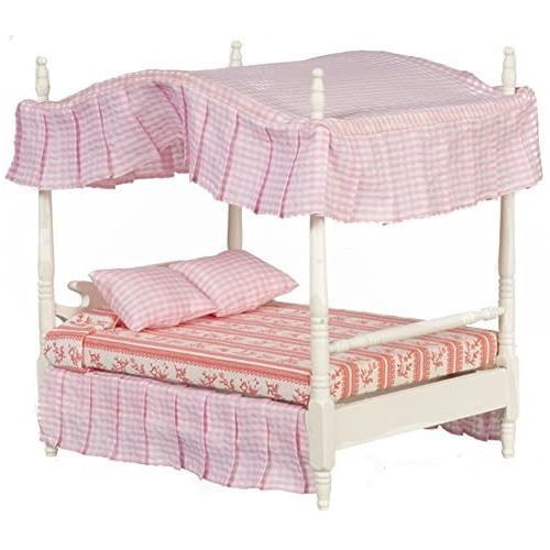  Melody Jane Dolls Houses Melody Jane Dollhouse White Double 4 Poster Canopy Bed Miniature 1:12 Bedroom Furniture
