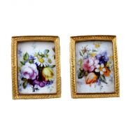 Melody Jane Dolls Houses House Miniature Accessory 2 Flower Pictures Paintings in Gold Frames