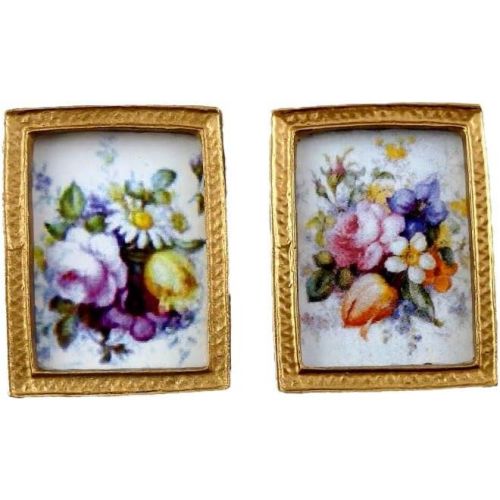  Melody Jane Dolls Houses House Miniature Accessory 2 Flower Pictures Paintings in Gold Frames